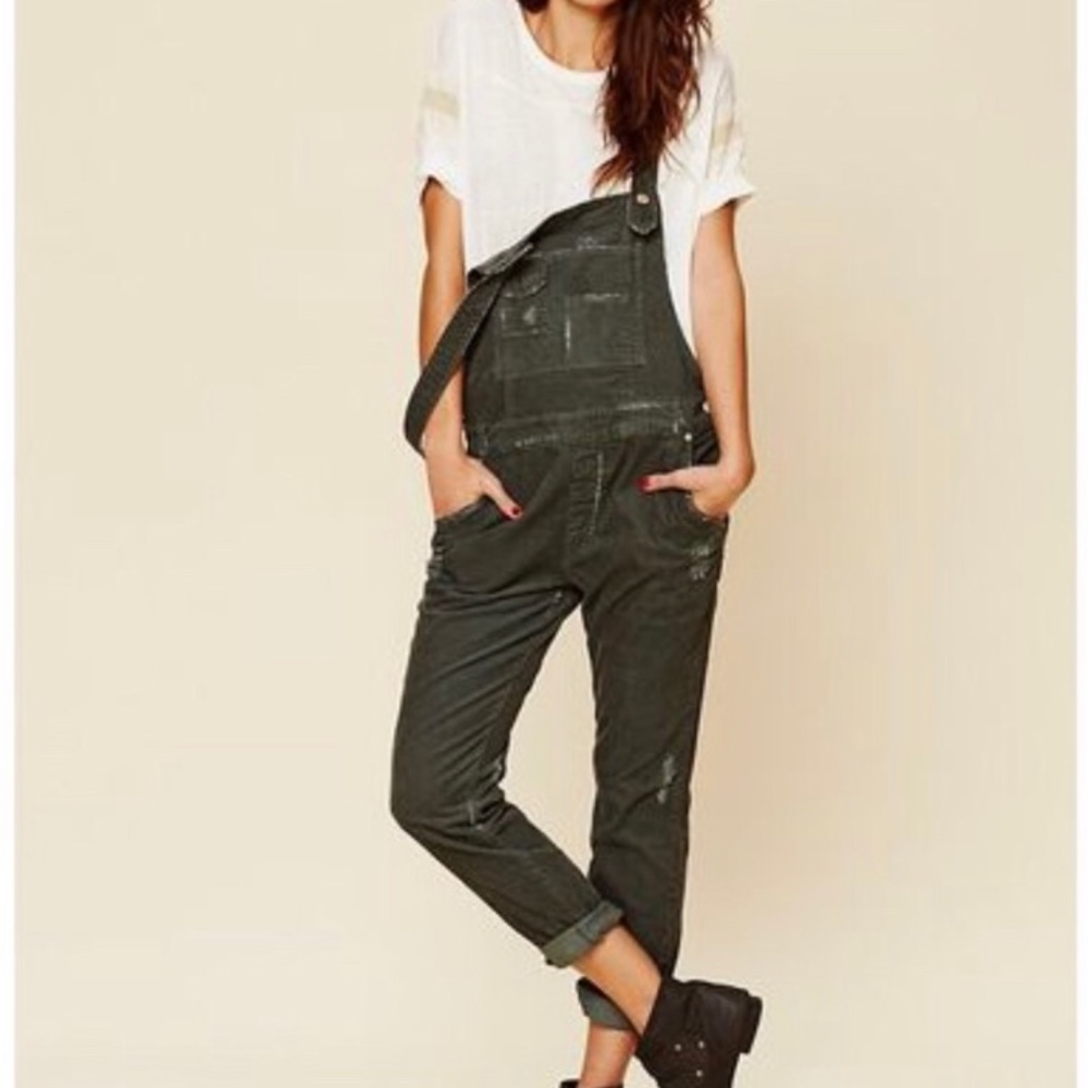 Free People Green Corduroy Overalls XS